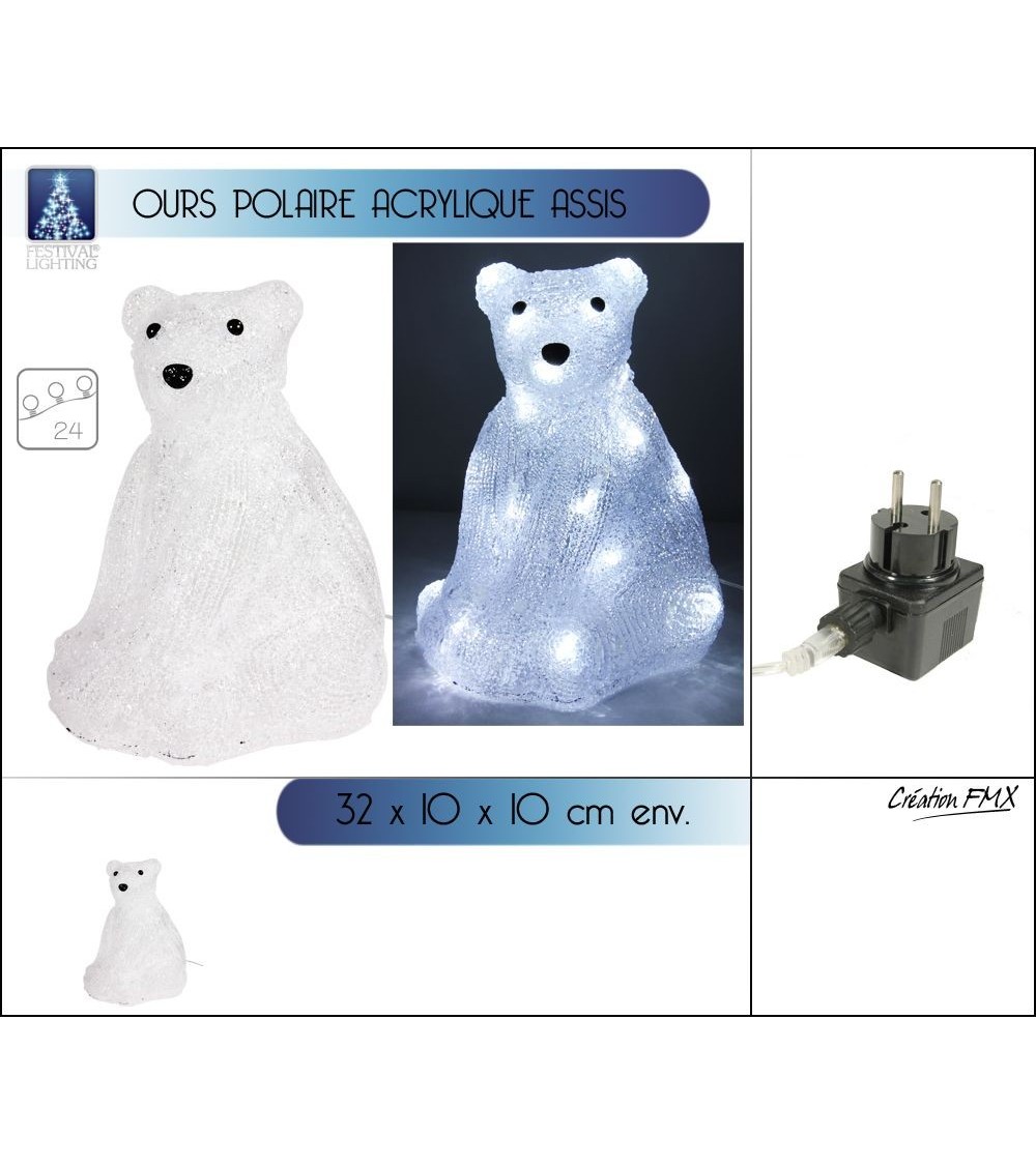 Ours polaire lumineux assis Animations et guirlandes lumineuses ALSACESHOPPING